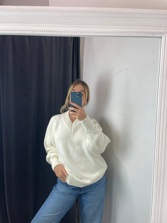 Pull V bianco